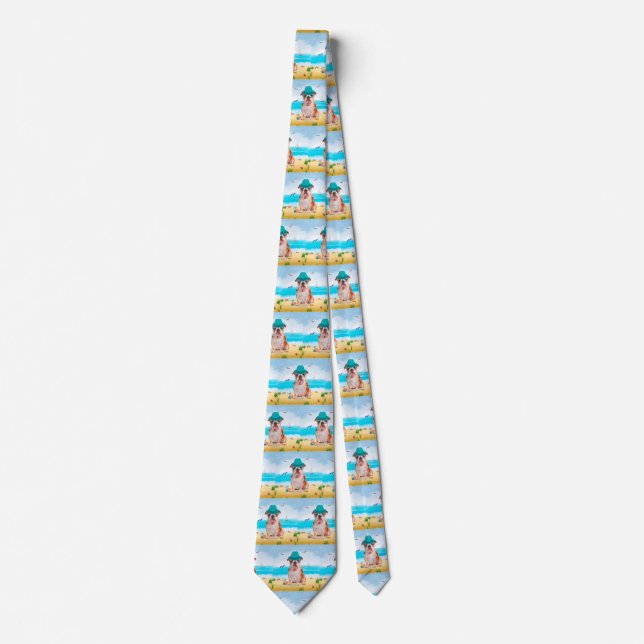 English Bulldog on Beach Tie (Front)