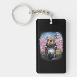 English Bulldog On Motorcycle Tour Japanese Garden Keychain