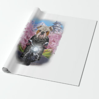 English Bulldog On Motorcycle Tour Japanese Sakura Wrapping Paper