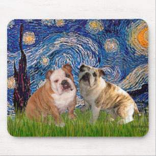English Bulldog Pair 2 - Starry Night Mouse Pad