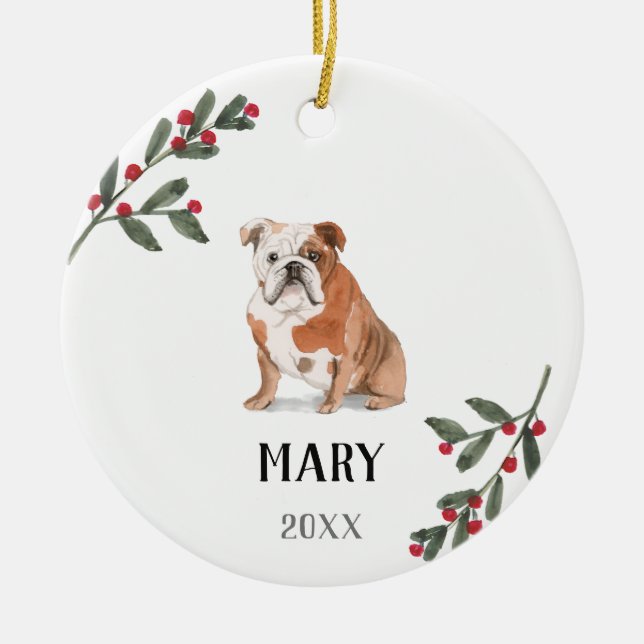 English Bulldog Personalized Christmas Ornament (Front)