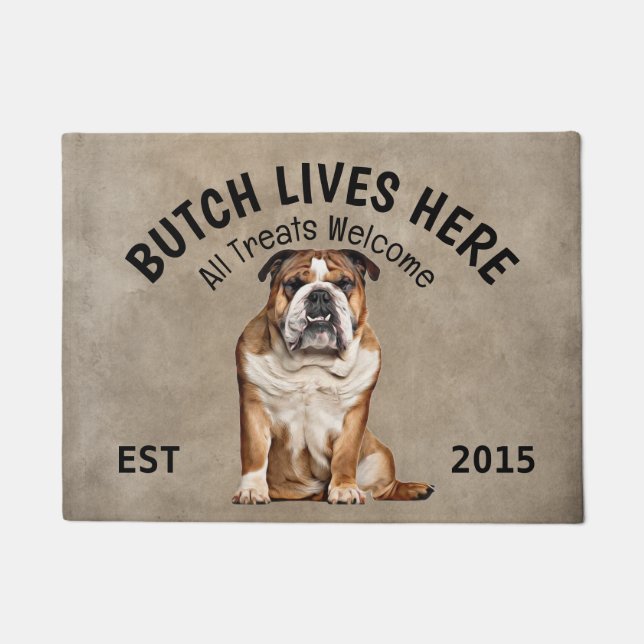 English Bulldog Personalized Dog Lover  Doormat (Front)