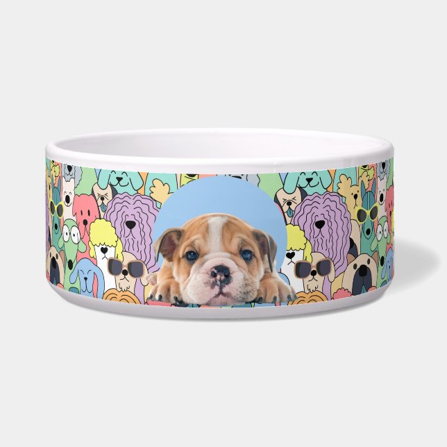 English Bulldog Personalized Photo & Name Dog Bowl (Front)