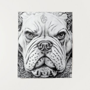 English Bulldog Pet Wild Nature Illustration Line Tapestry