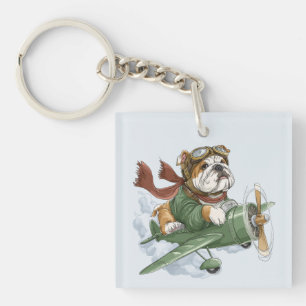 English Bulldog Pilot Airplane Keychain