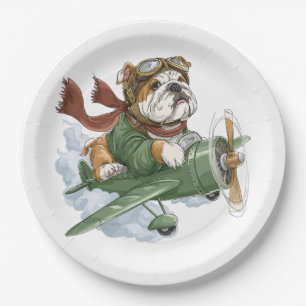 English Bulldog Pilot Airplane Paper Plate