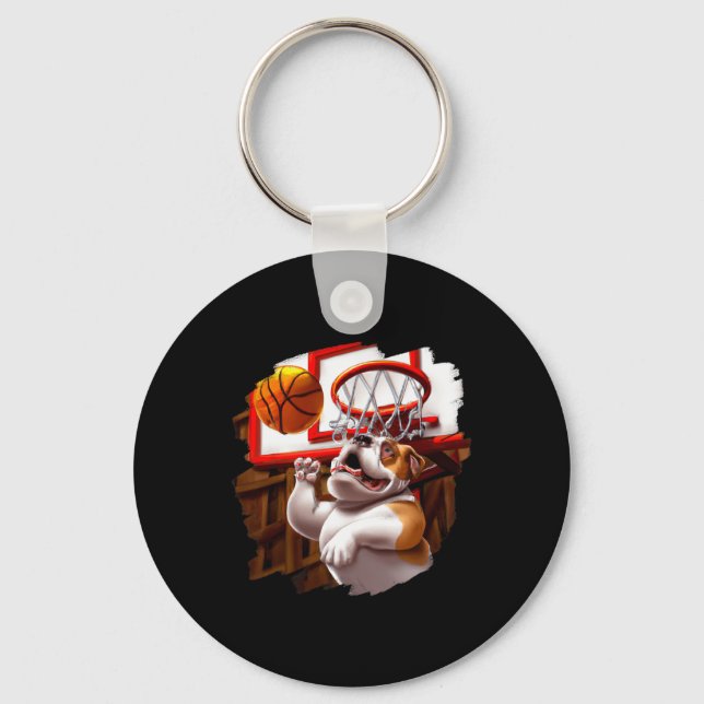 English Bulldog Playing Basketball Fun Dog Basketb Keychain (Front)