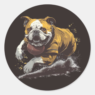 English Bulldog Playing Football Classic Round Sticker