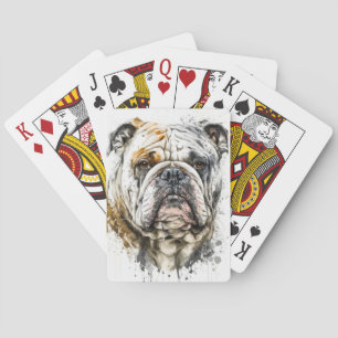 English Bulldog Portrait Animal Painting Wildlife Playing Cards