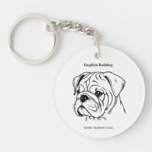 English Bulldog Portrait Black Line Illustration Keychain