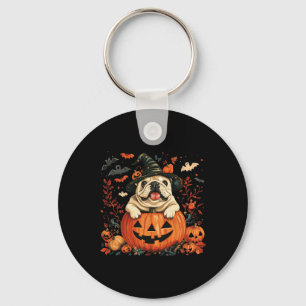 English Bulldog Pumpkin Halloween Thanksgiving Men Keychain