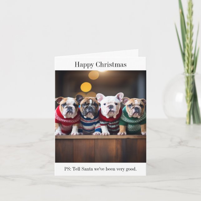 English Bulldog Puppies Christmas Card (Front)