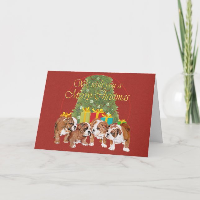 English Bulldog Puppies Christmas Holiday Card (Front)