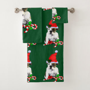 English Bulldog  Puppy Christmas Bath Towel Set