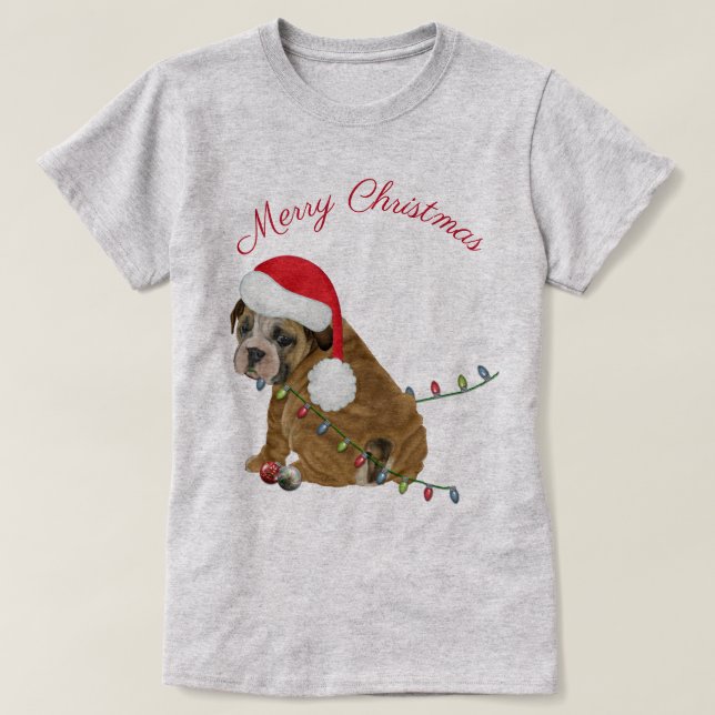 English Bulldog Puppy Christmas T-Shirt (Design Front)