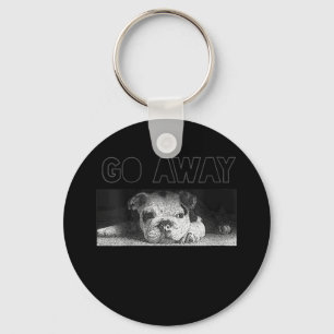 English Bulldog Puppy Social Distancing Go Away Keychain