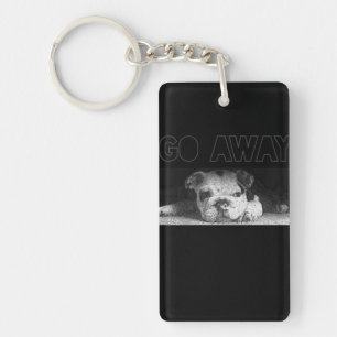 English Bulldog Puppy Social Distancing Go Away Keychain
