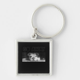 English Bulldog Puppy Social Distancing Go Away Keychain