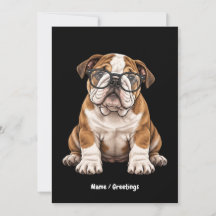 English Bulldog Puppy with Glasses Funny Art