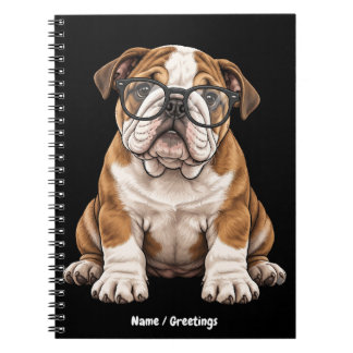 English Bulldog Puppy with Glasses Funny Art Notebook