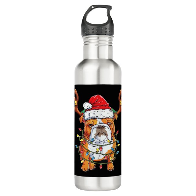 English Bulldog Reindeer Funny Christmas Essential 710 Ml Water Bottle (Front)