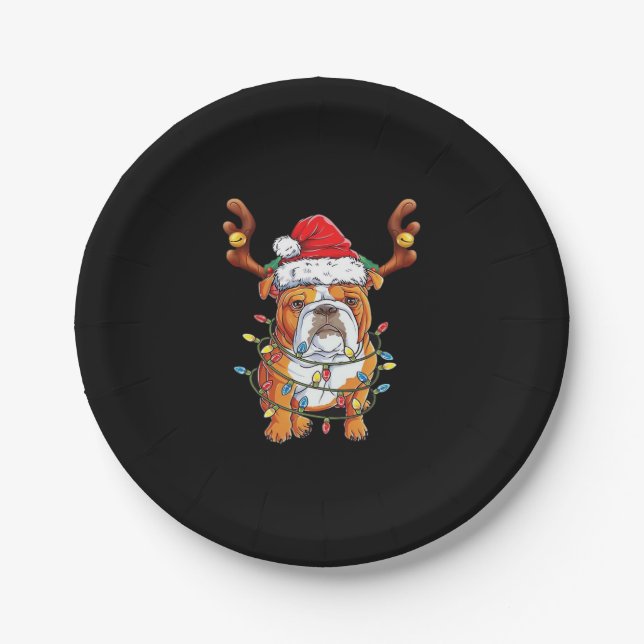 English Bulldog Reindeer Funny Christmas Essential Paper Plate (Front)