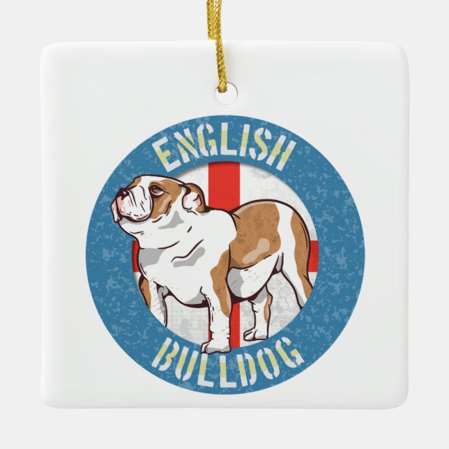 English Bulldog Saint George's Cross Ceramic Ornament (Front)