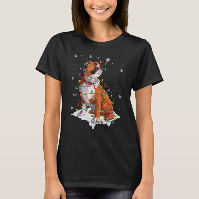 English Bulldog Santa Christmas Tree Lights Xmas B T-Shirt (Front)