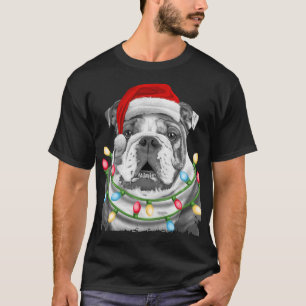 English Bulldog Santa Christmas Tree Lights Xmas D T-Shirt