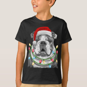 English Bulldog Santa Christmas Tree Lights Xmas D T-Shirt