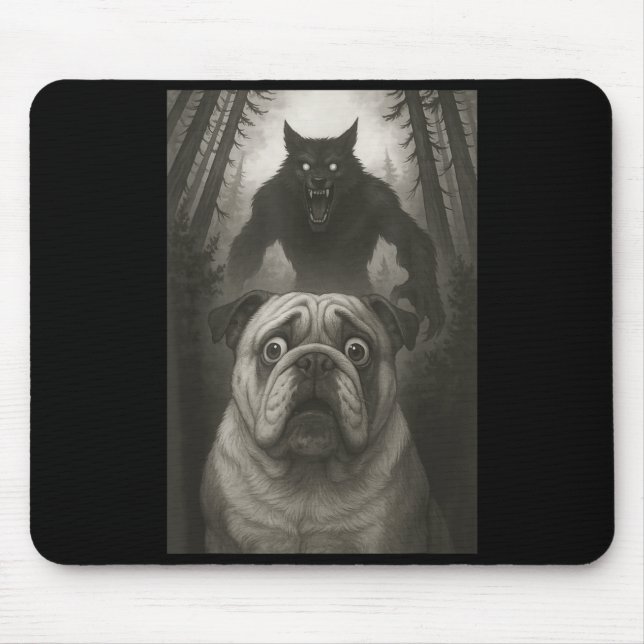 English Bulldog Selfie With Werewolf Funny  Mouse Pad (Front)