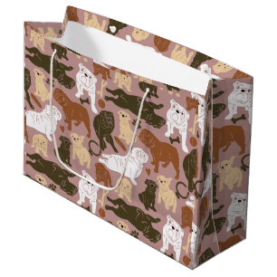 English Bulldog Silhouette in brown tones Large Gift Bag