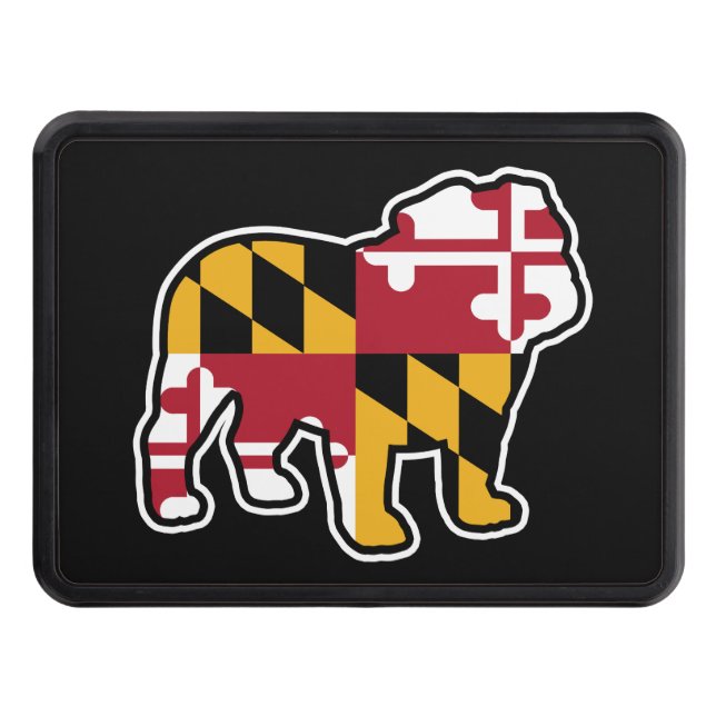 English Bulldog Silhouette with Maryland Flag Trailer Hitch Cover (Front)