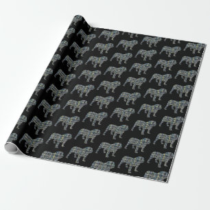 English Bulldog Silhouette Yellow & Black Grid Wrapping Paper