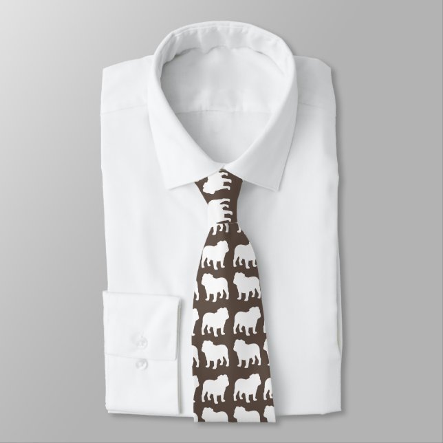 English Bulldog Silhouettes Brown and White Tie (Tied)