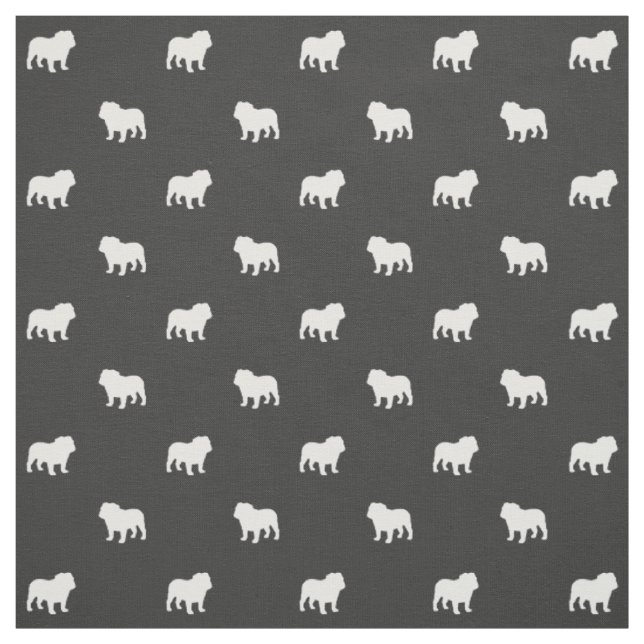 English Bulldog Silhouettes Pattern Grey and White Fabric (Swatch)