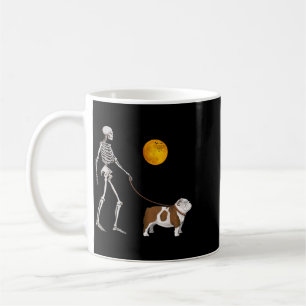 English Bulldog Skeleton Dog Walking Halloween Coffee Mug