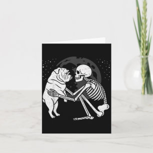 English Bulldog Skeleton Moon Halloween Dog Lover Card