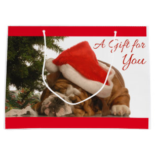 English Bulldog Snoozing Large Christmas Gift Bag