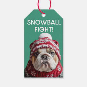 English Bulldog Snowball Fight Gift Tag