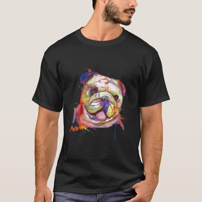 English Bulldog Splash Art Graphic Design T-Shirt (Front)