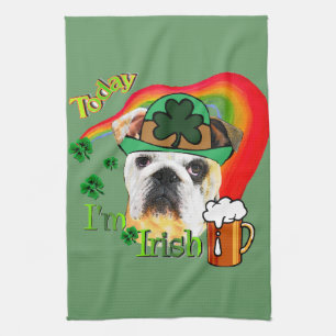 English Bulldog St Patricks Day Kitchen Towel