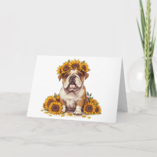 English Bulldog Sunflower Crown Card