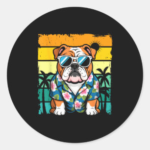 English bulldog sunglasses hawaiian beach summer classic round sticker
