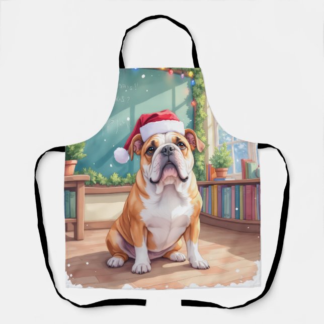 English Bulldog Teacher Classroom Santa Hat Apron (Front)