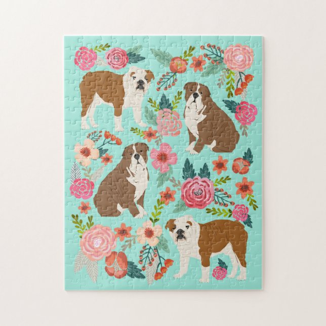 English Bulldog Vintage Floral Jigsaw Puzzle (Vertical)