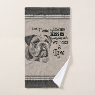 English Bulldog vintage portrait cute quote Bath Towel Set