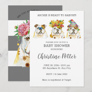 English Bulldog Watercolor Baby Shower Invitation