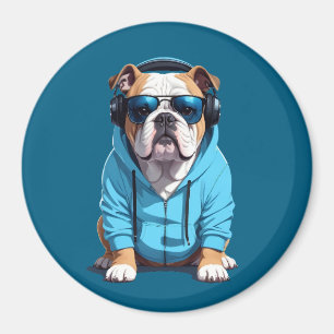 English Bulldog Wearing Hoodie Funny Cool Music Magnet