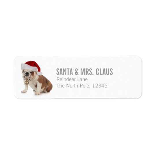 English Bulldog Wearing Santa Hat Return Address Label